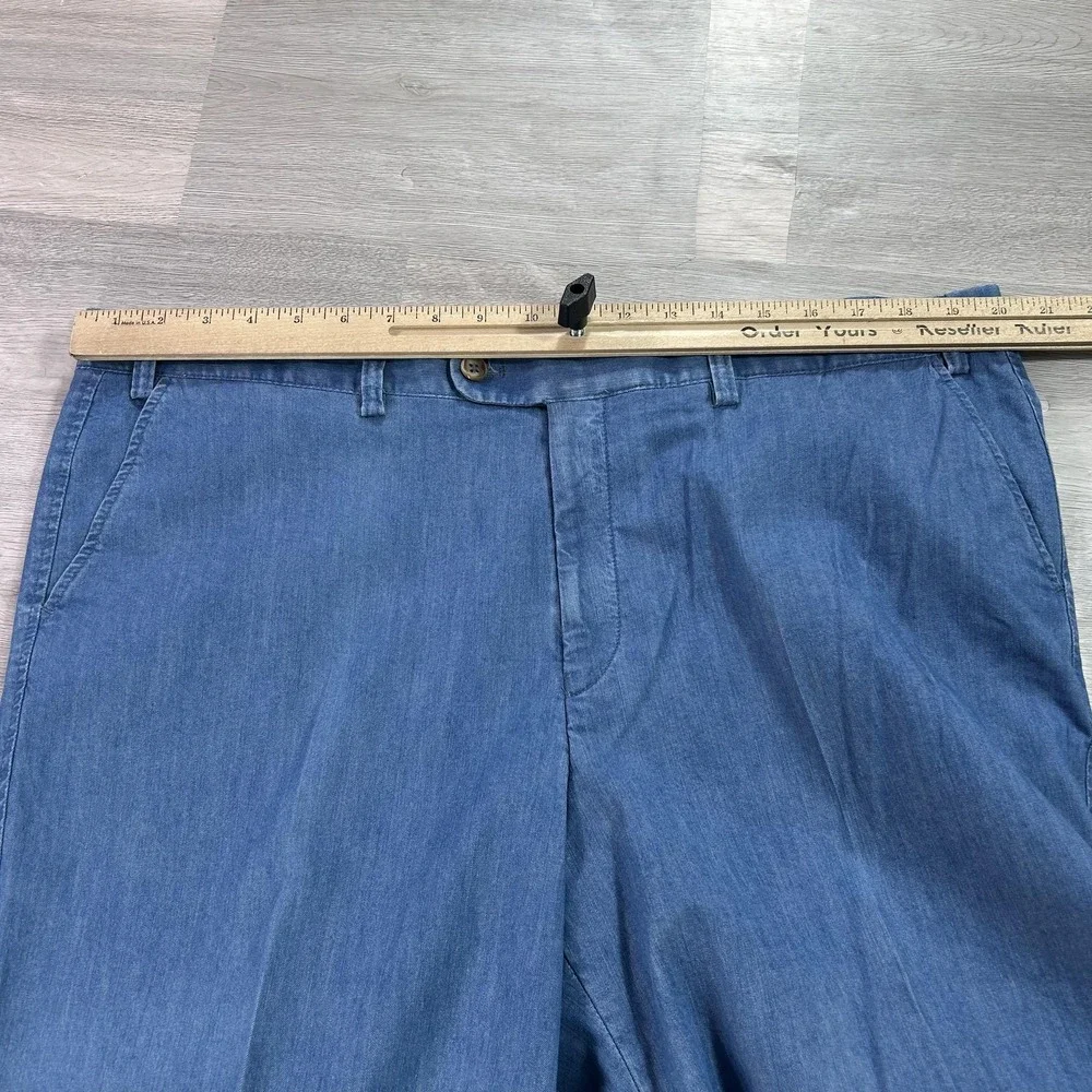 Maus & Hoffman Pants Mens 40x28 Blue Cotton Denim Chino Relaxed Fit Cuffed